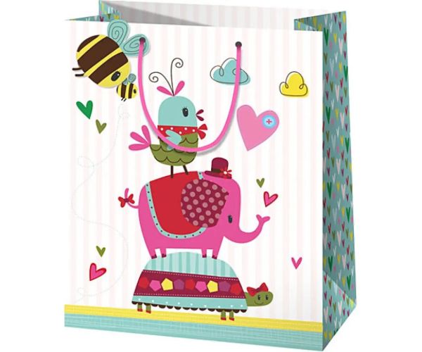 Elefant pink pungă cadou mijlocie 18x10x23cm