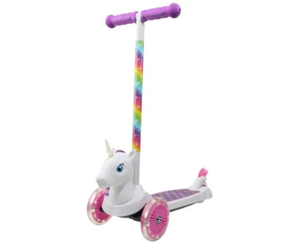 Trotinetă trei roți formă unicorn