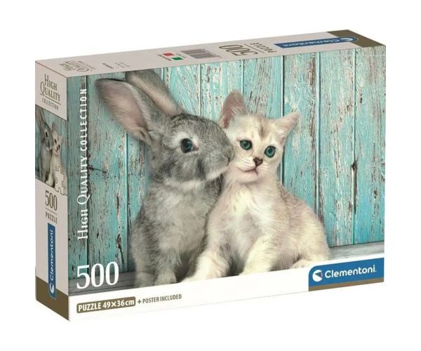 Prietenia pisicii și a iepurașului HQC 500 de piese Puzzle Compact - Clementoni