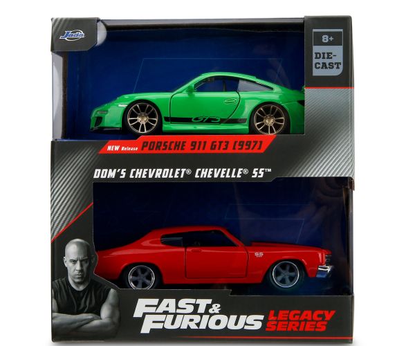 Fast & Furious Legacy Series – Dom Chevrolet Chevelle SS și Porsche 911 GT3 (997) set de modele auto din metal - Jada Toys