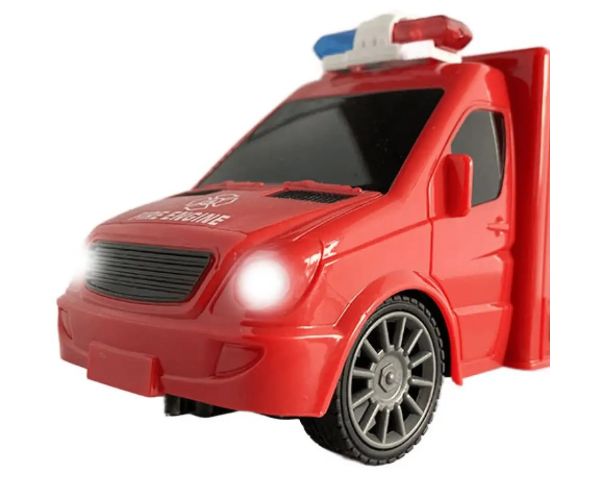 Microbuz de stingere a incendiilor cu telecomandă RC cu efecte de lumină și sunet la scară 1:18 20cm