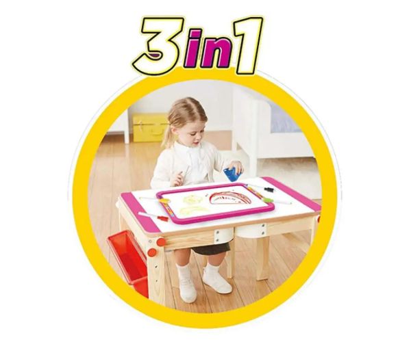 3 in 1 tablă desen două fețe culoarea pink 37x99cm