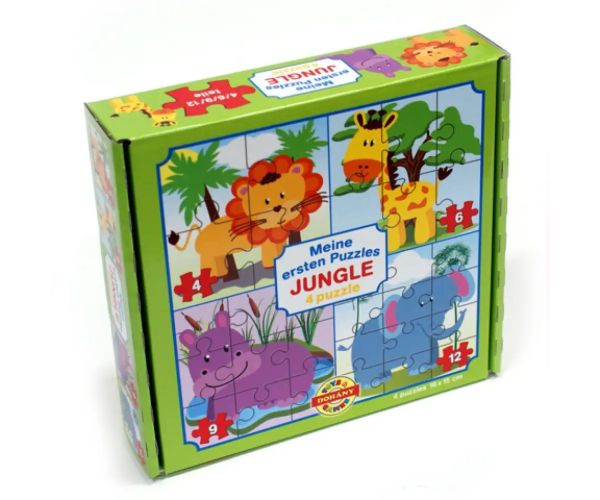 Primul meu puzzle: Animale din junglă 4 în 1 puzzle pentru bebeluși