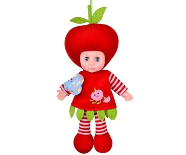 Păpușă cu corp de cârpă în costum de măr sau căpșună 36cm 1buc