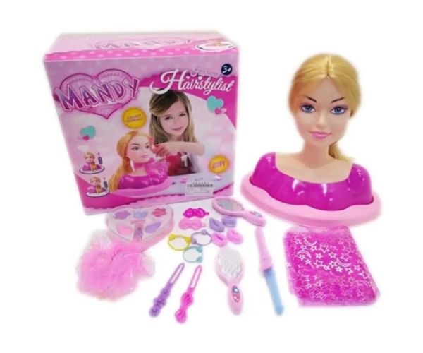 Mandy HairStylist cap de păpușă poate fi coafată și machiată