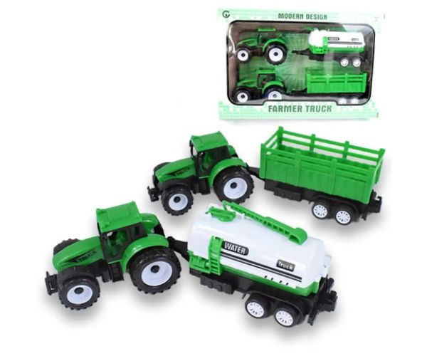 Farm Truck: Set tractor verde din două părți cu remorcă