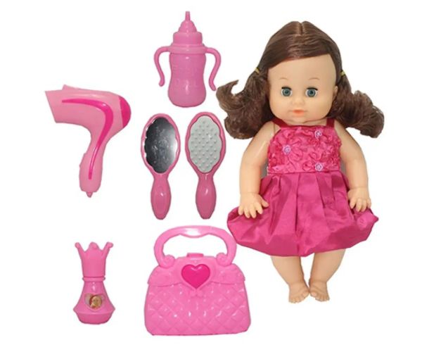 Dorina păpușă de 36 cm cu părul brunet set de coafor, cu accesorii și efecte de sunete