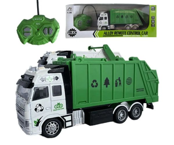 Camion de transport deșeuri sau container cu telecomandă RC cu lumină 27MHz 1/36 20cm în două versiu