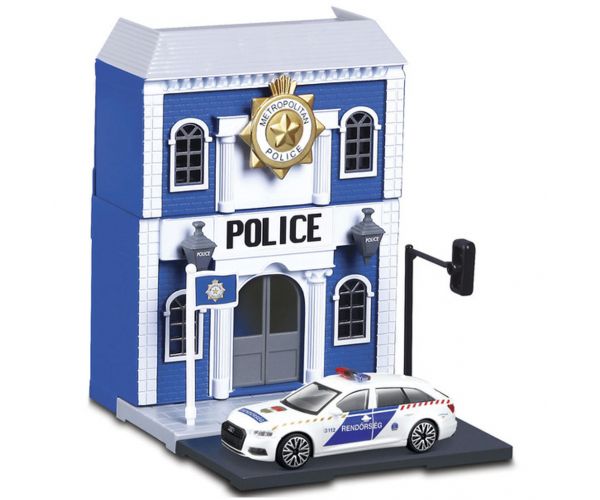 Bburago city - Audi A6 mașină de poliție și secție de poliție 1 /43