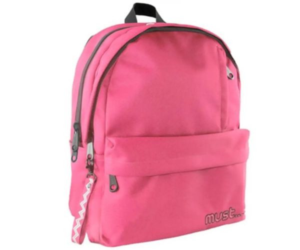 Must: Geantă școlară rotunjită roșu deschis cu patru compartimente, rucsac 32x17x42cm