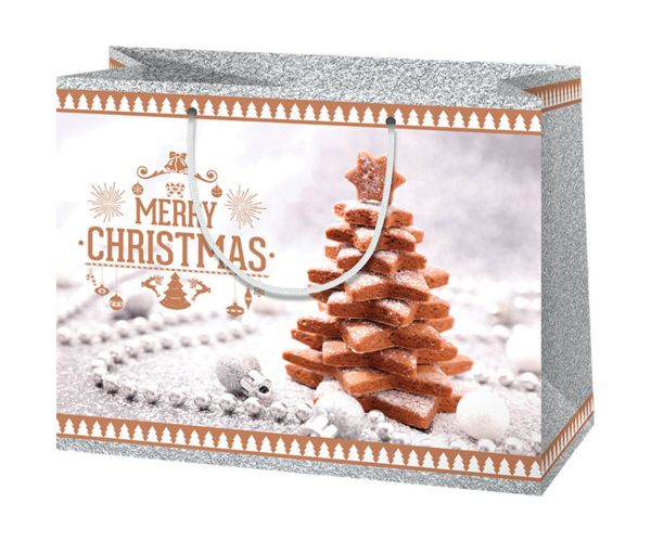 Cardex: Pungă mare de cadou de Crăciun cu model de turtă dulce 26x13x33cm