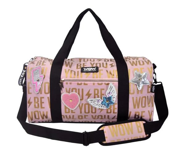 WOW Generation: Geantă sport roz-aurie cu autocolante de 43cm