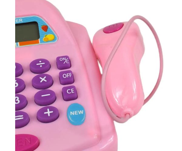 Casă de marcat electronică roz cu lumină și sunet, bani de jucărie 25x14cm
