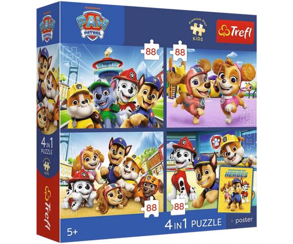 Paw Patrol - 4 x 88 de piese Premium Plus Kids puzzle - Trefl