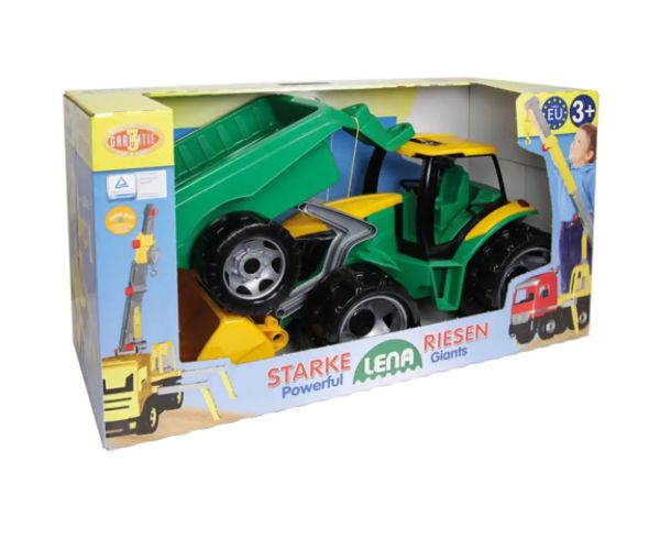 LENA: Tractor uriaş cu remorcă galben/verde 108cm