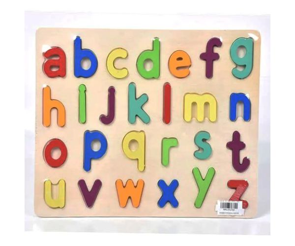 ABC litere mici forme puzzle colorat lemn 26 bucăți set