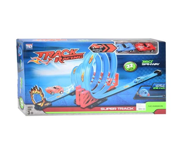 Racing Track 32 bucăți Set pistă de curse cu buclă spirală și 2 mașini 1/64