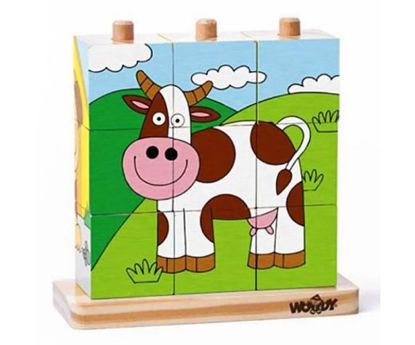 Jucărie de lemn cuburi animale