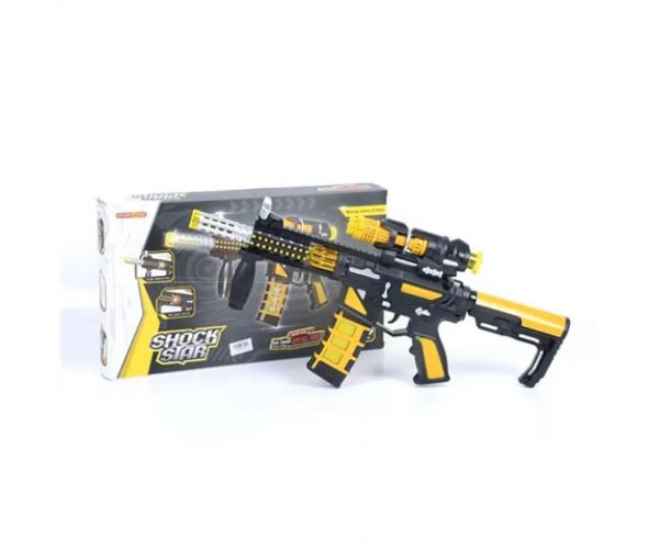 Shock Star armă mitralieră culoarea galbenă cu accesorii și lumini
