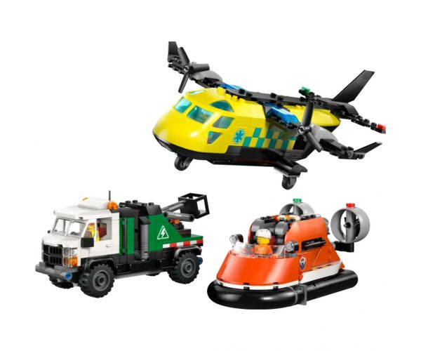 LEGO® City: Aeronava, camion cu braț telescopic și vehicul cu pernă de aer remix (60505)