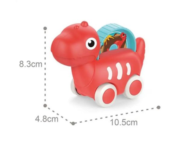 Mașinuță de bebe dinozaur roșu cu filmuleț 10,5cm
