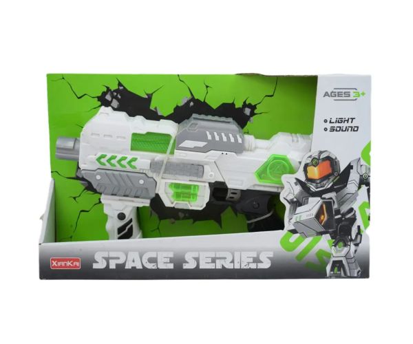 Space Series: Armă de spațiu alb cu suport, lumină și sunet 40cm