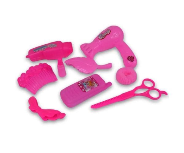 Set de frumusețe roz din 8 piese cu telefon, foarfecă și accesorii