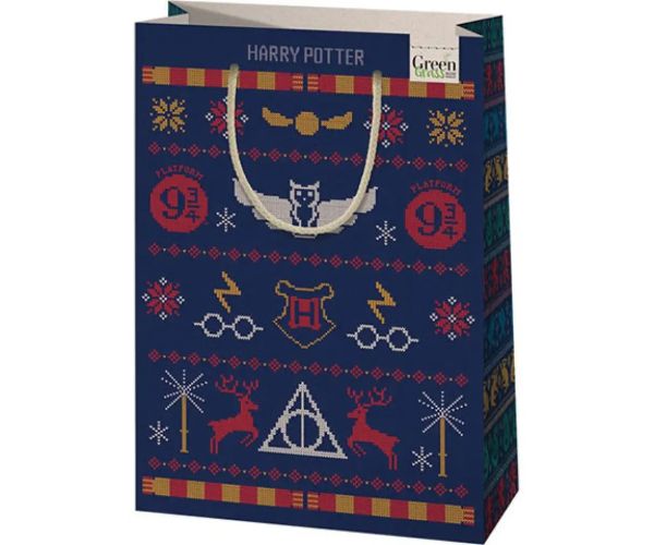 Green Grass Harry Potter Crăciun pungă cadou dimensiune mare premium 26x14x33cm