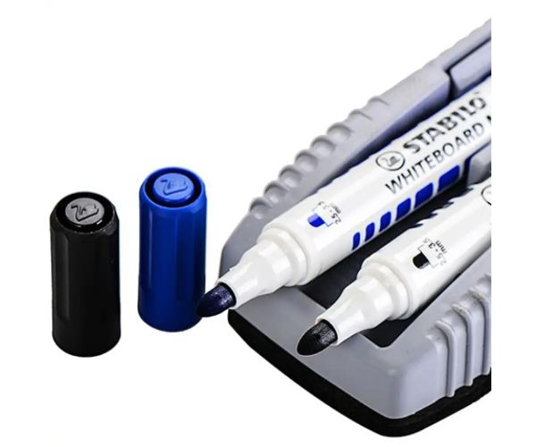 Stabilo: Plan WhiteBoard marker albastru și negru + burete