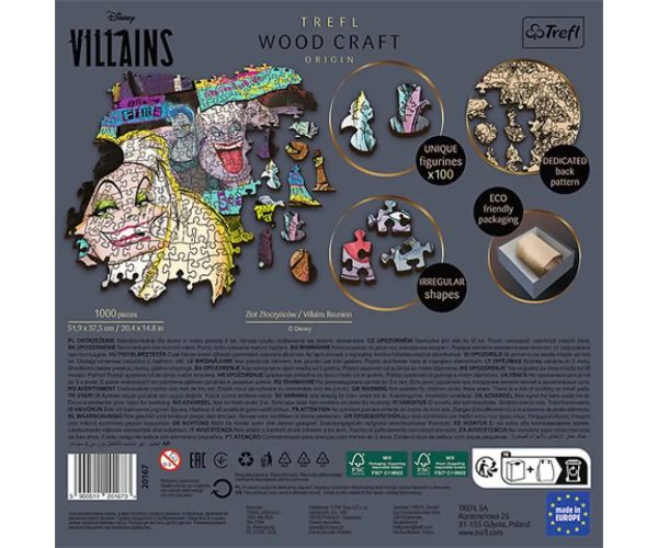 Wood Craft: Răucătorii Disney 1000 bucăți puzzle - Trefl
