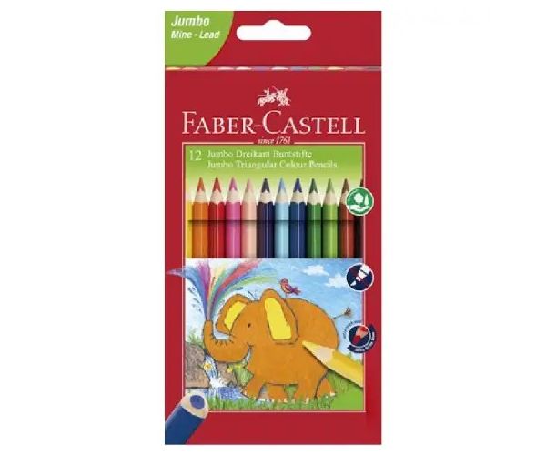 Faber-Castell: Jumbo set de 12 creioane colorate triunghiulare