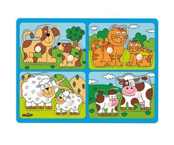 Animale cu pui formă puzzle din lemn - Woodyland