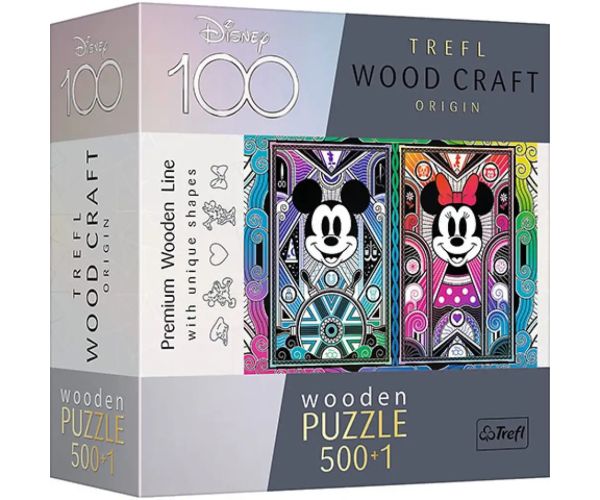 Wood Craft: Mickey și Minnie Mouse puzzle lemn 500+1 bucăți - Trefl