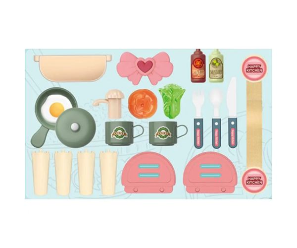 Set de joacă de bucătărie culoarea roz în valiză care se închide 25 bucăți set