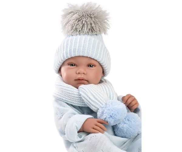 Llorens: Tino 43cm băiețel nou-născut cu pătură albastră, suzetă și 3 bucăți de haine diferite
