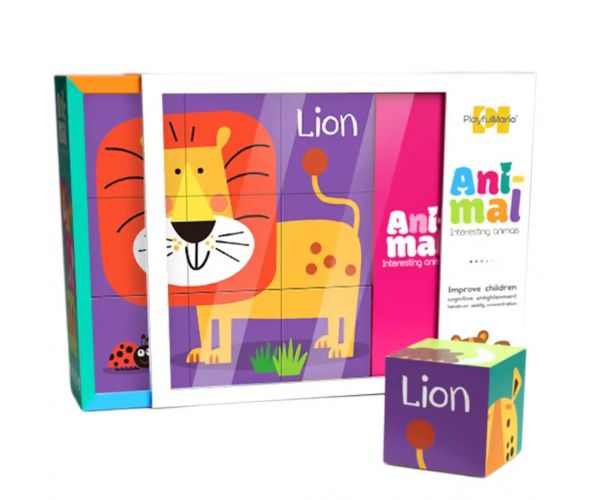 9 bucăți puzzle cuburi de poveste - Animale