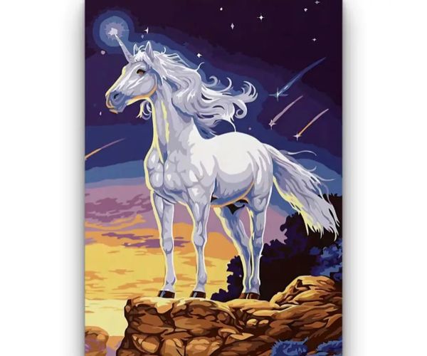 Puzzle cu diamante: Set de pictură cu diamante Unicorn alb 10x15cm