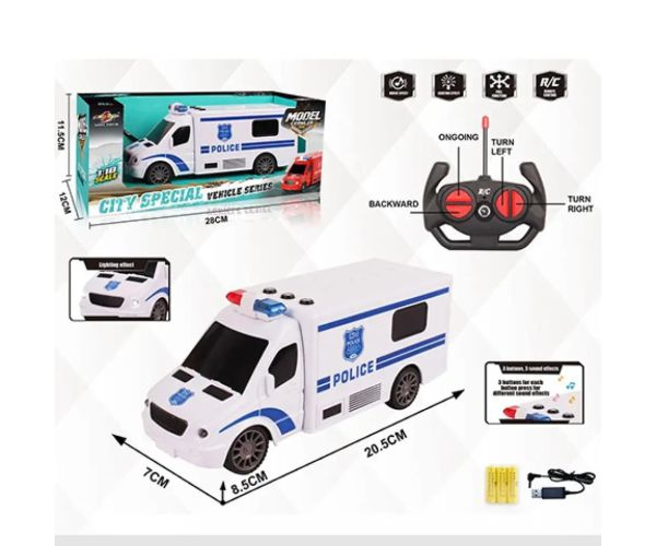 RC Microbuz de poliție cu telecomandă cu efecte luminoase și sonore la scară 1:18 20cm