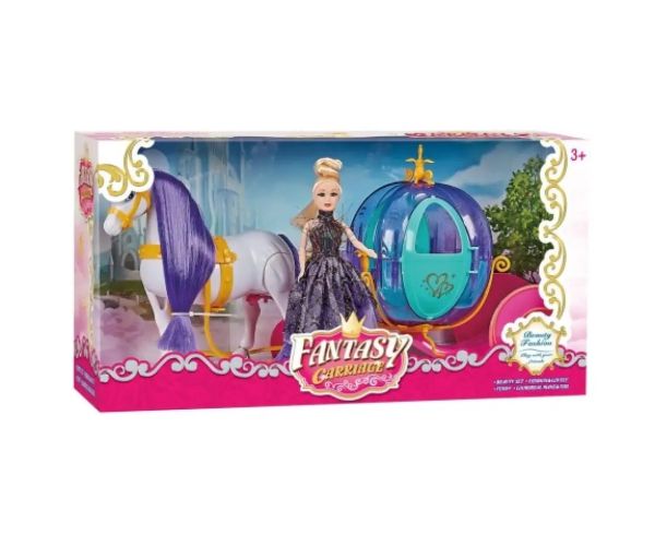 Set de căruță fantastică magică cu cal și păpușă