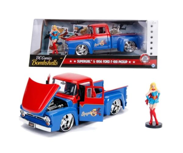 DC Comics Bombshells - Supergirl: 1956 Ford F-100 Pickup model mașină metal 1/24 - Simba Toys