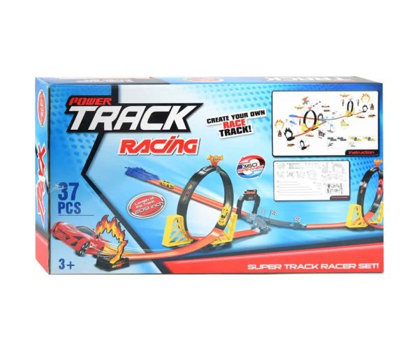 Power Track 37 bucăți Set pistă de curse cu buclă si 2 masini 1/64
