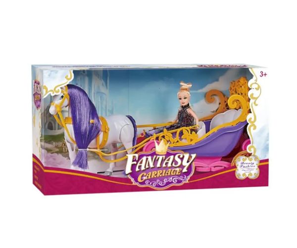 Fantasy Carriage trăsură de poveste deschisă cu cal și păpușă