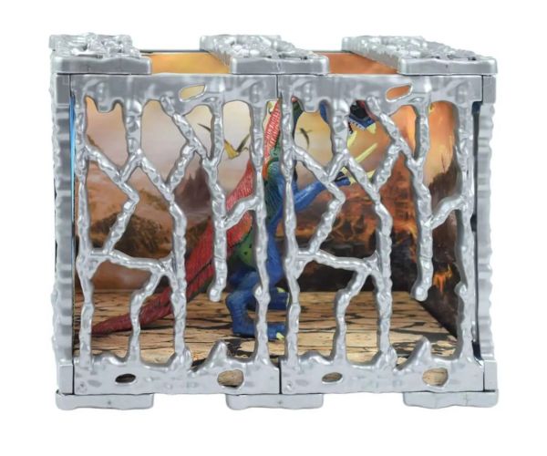 Dino World: Figurină detaliată a dinozaurului Therizinosaurus de 20 cm într-o cușcă