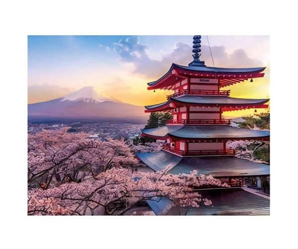 Puzzle cu diamante: Set de pictură cu diamante pagodă japoneză 30x40cm