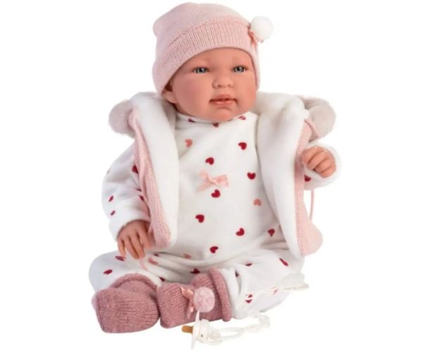 Llorens: Tina 44cm păpușă cu funcție de plâns în vestă roz