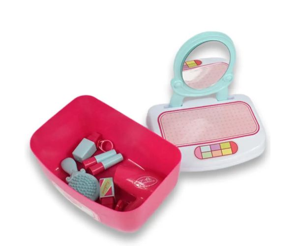 Set de frumusețe cu măsuță de toaletă cu oglindă și machiaj într-o cutie de depozitare