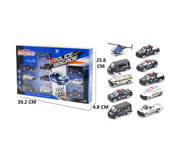 Mașinuțe de poliție metal cu elicopter 10 bucăți set