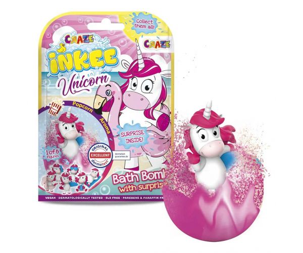 Craze Inkee: Pachet bilă de baie vegană cu unicorn, cu figură surpriză