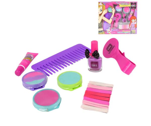 Fashion Girl: Set mare de machiaj cu cretă de păr, luciu de buze și accesorii
