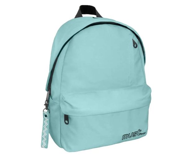 Must: Geantă școlară rotunjită verde deschis cu patru compartimente, rucsac 32x17x42cm